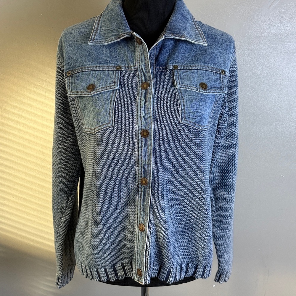 PBJ Blues Snap Front Sweater Denim Jacket Sz M